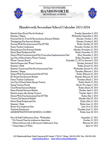 Calendar cole Handsworth Secondary